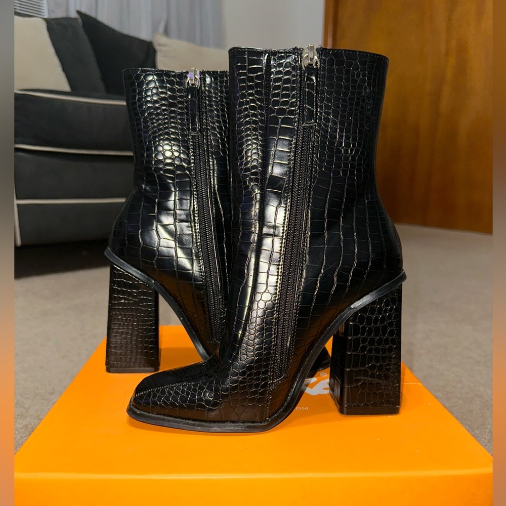 Public Desire Black Croc Heeled Boots